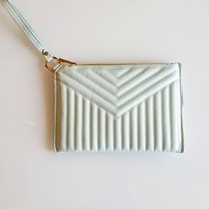 Sea Foam Green quilted vegan leather wristlet purse